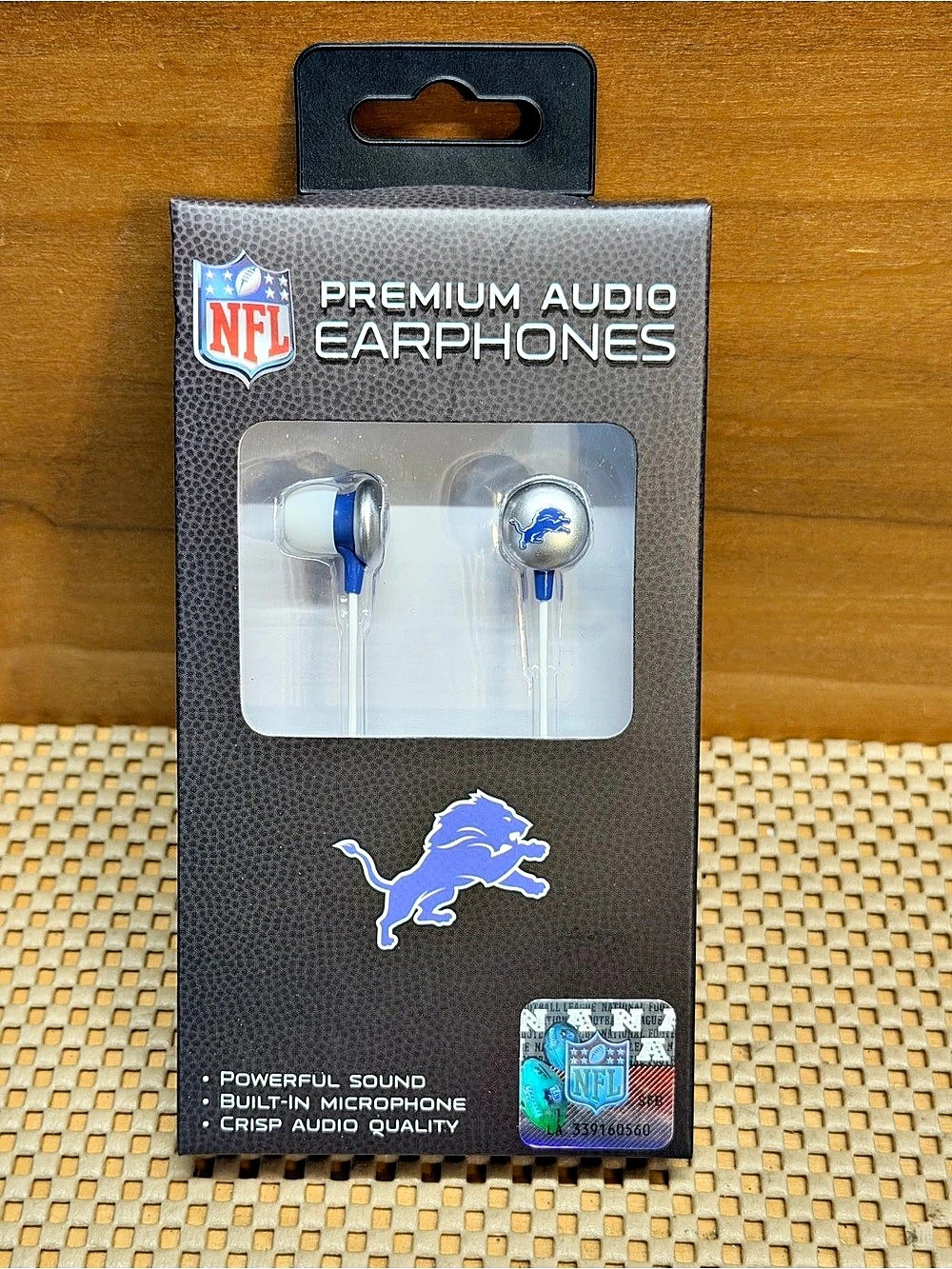 NFL Detroit Lions Premium Audio Earphones Wired Earbuds in Blue & White NWT